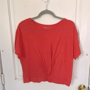 American Eagle Pink Cross Tied Cropped Tee